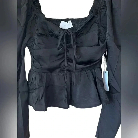 Six/Fifty Women's The Rudy Long Sleeve Ruched Peplum Blouse Top Size Small - Picture 2 of 8